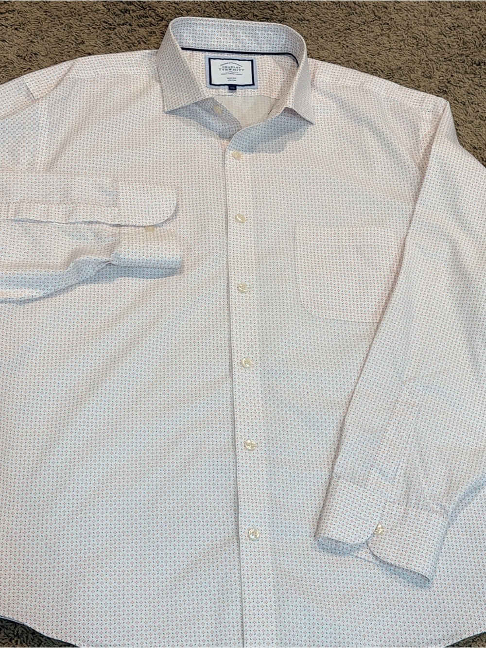 Charles Tyrwhitt Shirt Mens XXL Oxford Slim Fit Long Sleeve Button Up Pink White - Picture 2 of 3
